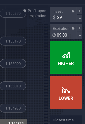 Панель FX Option: payout % над HIGHER/LOWER — якорь на выигрыш
